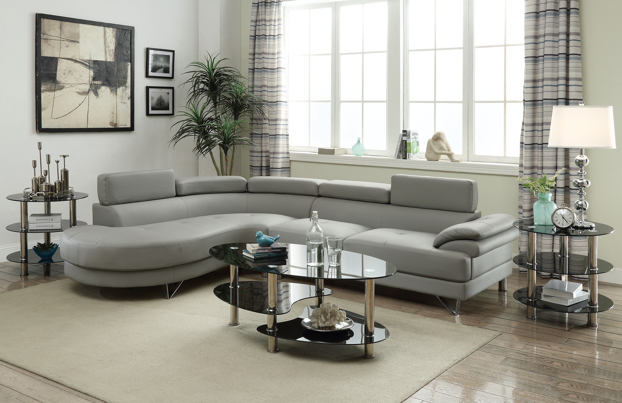 F6984 Faux Leather Sectional Sofa with Chaise